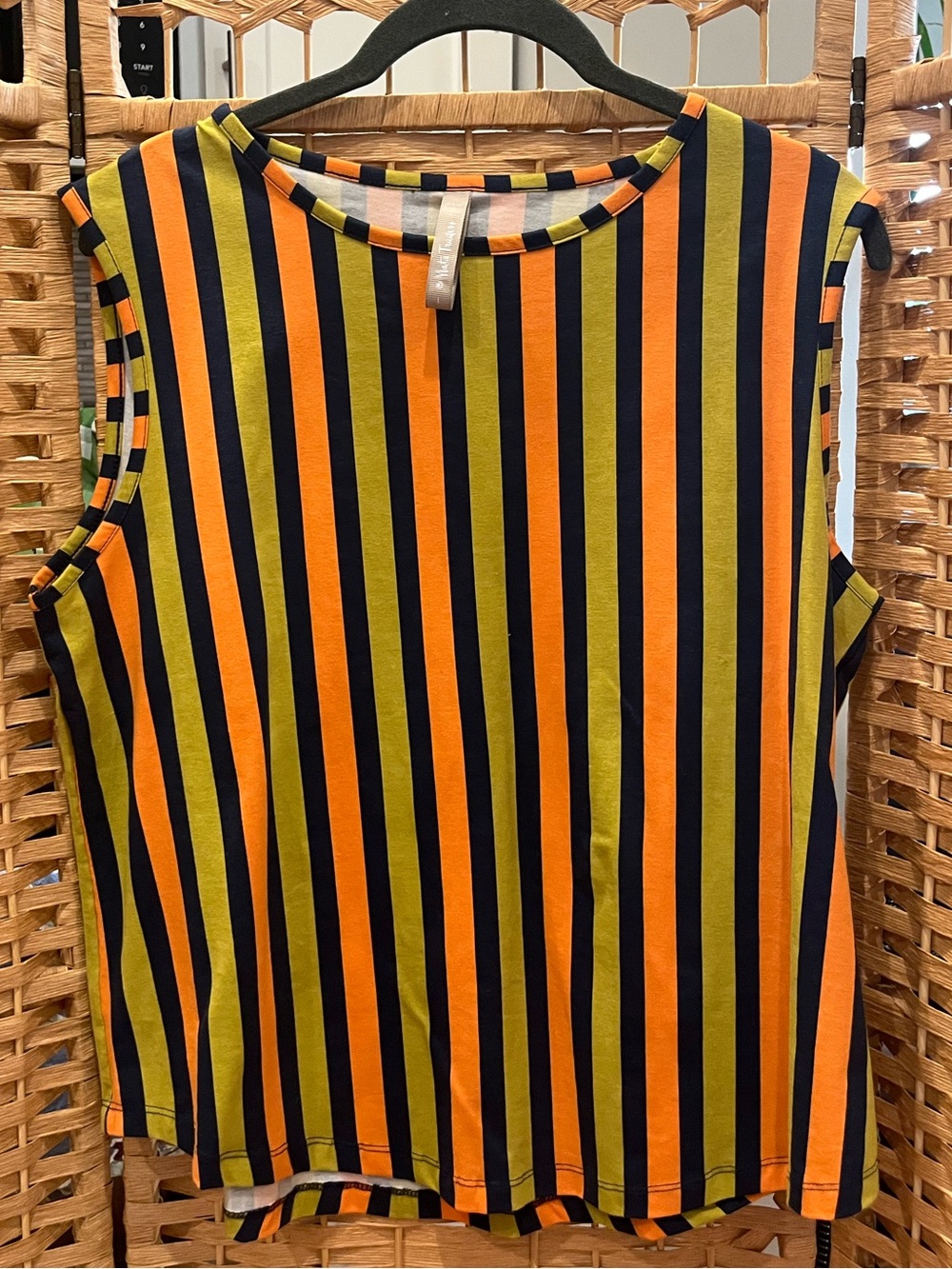 Mata Traders Cotton Large Sleeveless Striped Tank Top - Black, Orange & Olive